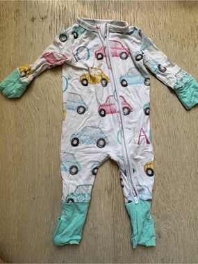 Posh Peanut ciao Car-Print One-Piece Footed Pajamas